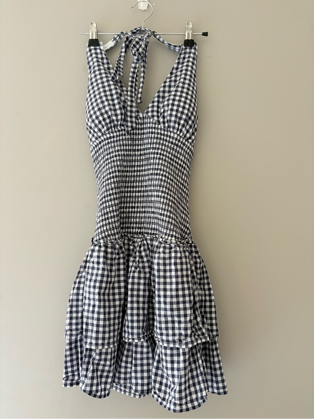 Hollister Black & White Gingham Halter Tiered Dress